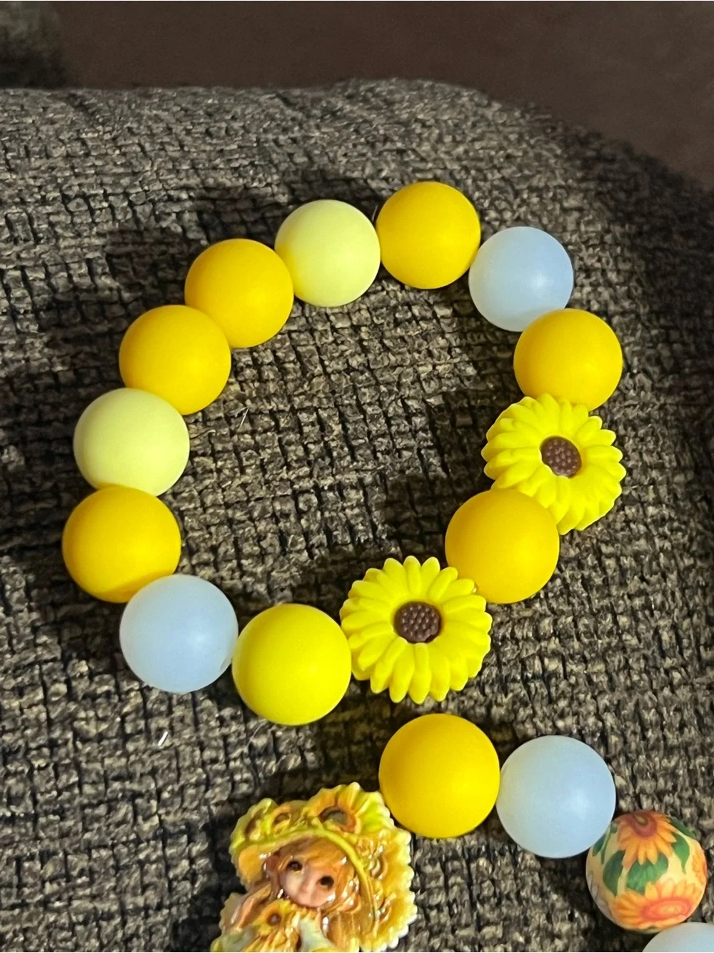 Handmade Yellow & Pastel Bead Stretch Bracelets (Set of 3) B235